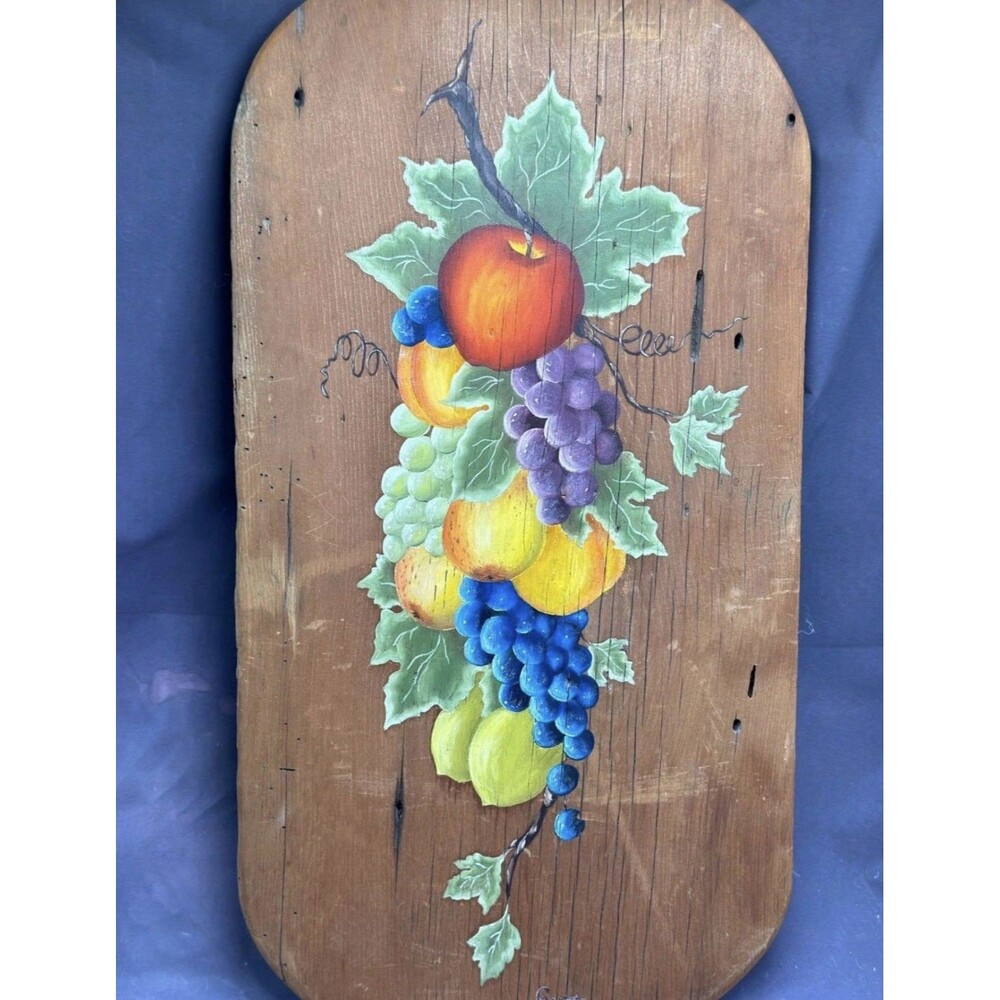 Primitive Cottagecore Folk Fruit Vine Rustic Barn Wood Wall Art Plaque Handmade